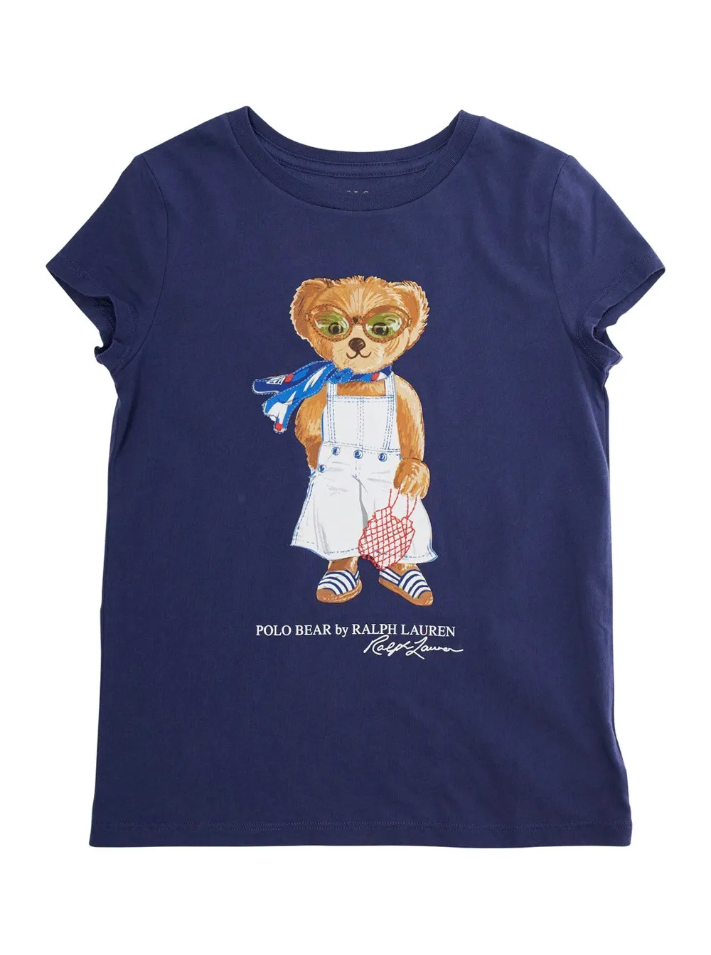 Blaues T-Shirt für Mädchen aus Baumwolle mit Rundhalsausschnitt und Maxi-Logodruck vorne