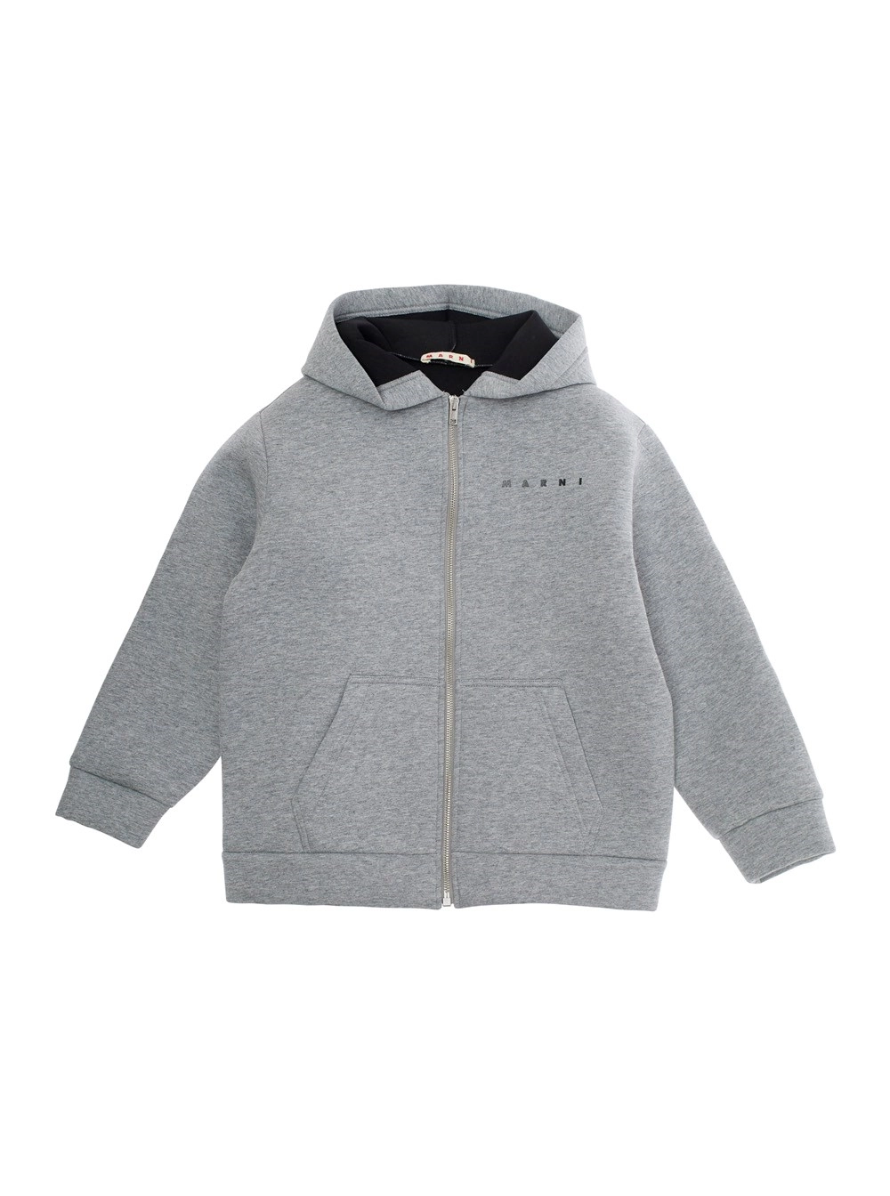 Grauer Kapuzenpullover mit Logoschriftzug vorne aus Baumwolle Jungen