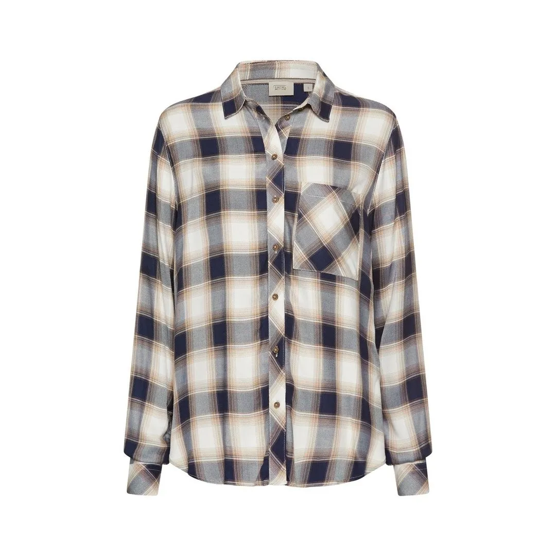 Camel active Damen Bluse Hemd beige blau kariert 6S15 309793 01 milk white check