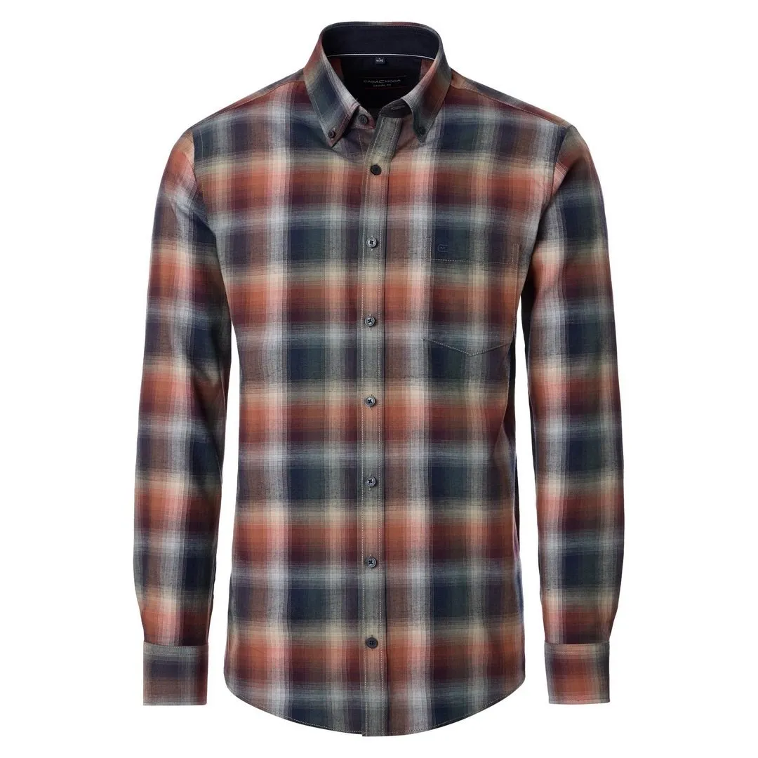 Casamoda Herren Hemd langarm Casual Fit blau braun kariert 454488000 200