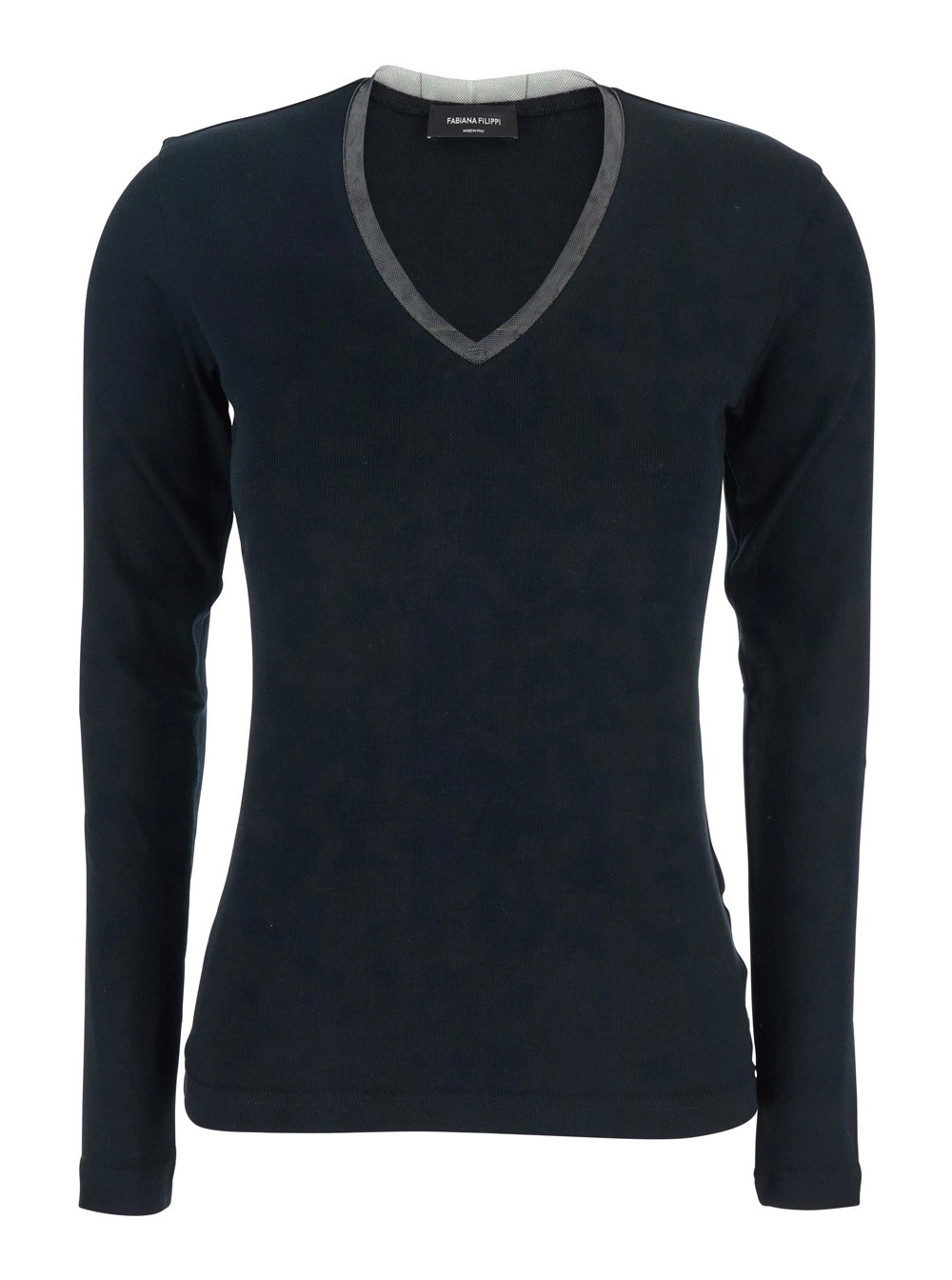 Schwarzer Pullover mit V-Ausschnitt aus Baumwollmischung Damen