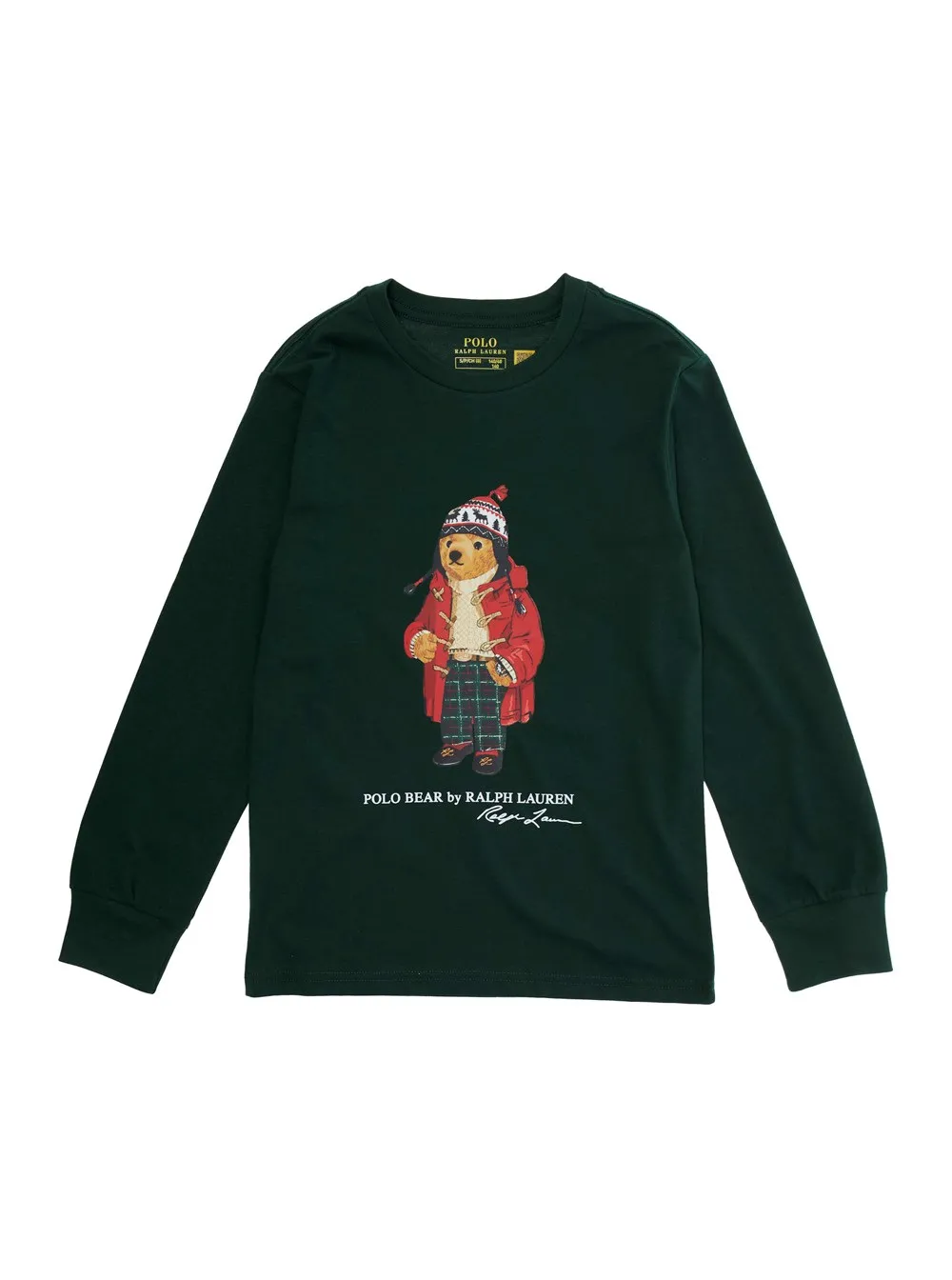 Langärmeliges T-Shirt für Jungen aus Baumwolle in Grün mit Polo Bear-Druck