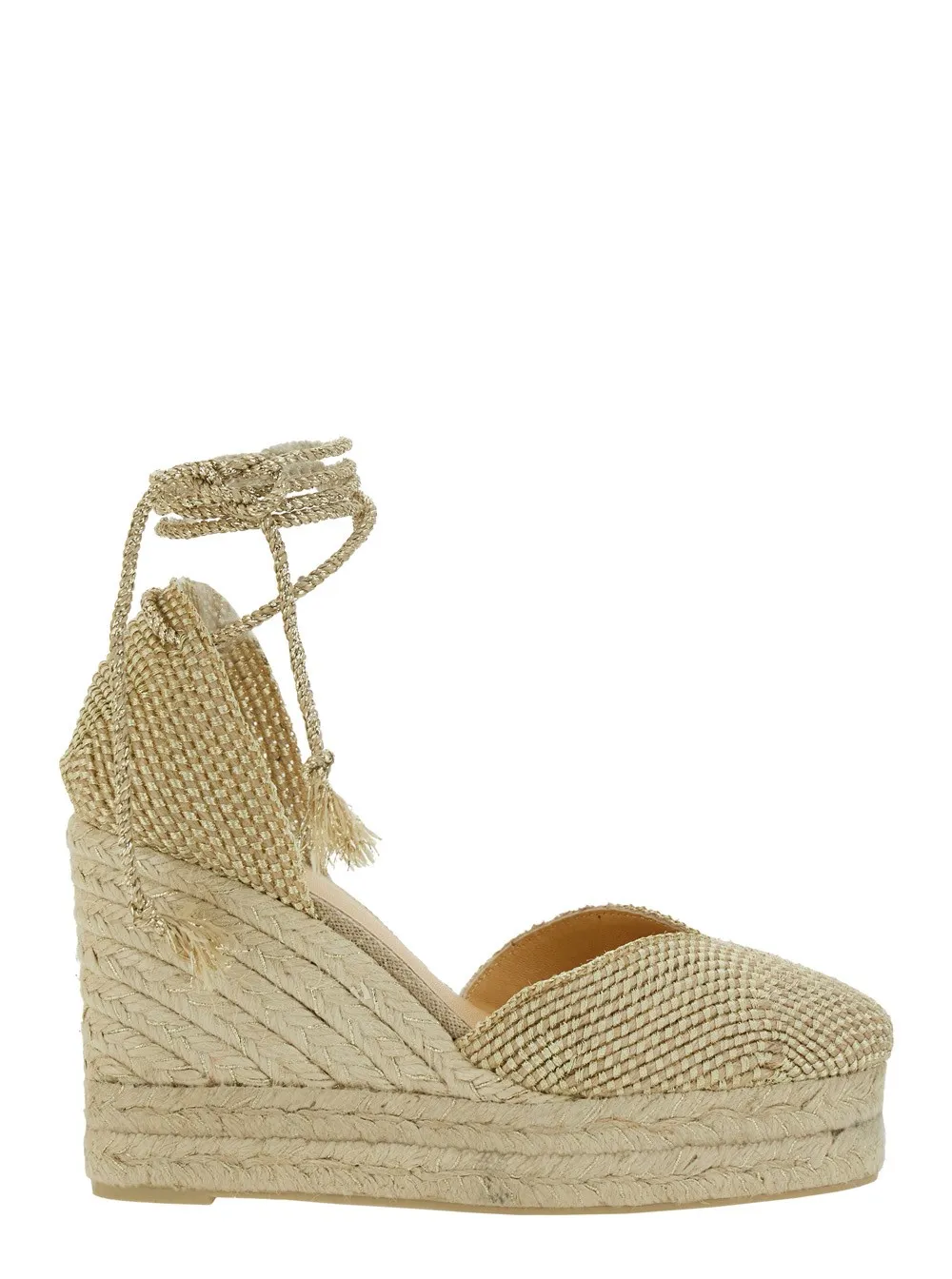 "Cora" Beige Wedges mit Schnürverschluss aus Stoff Damen