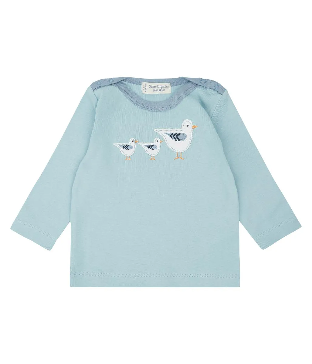 Langarmshirt "Luna Retro" mit Möwen-Applikation, hellblau, Biobaumwolle