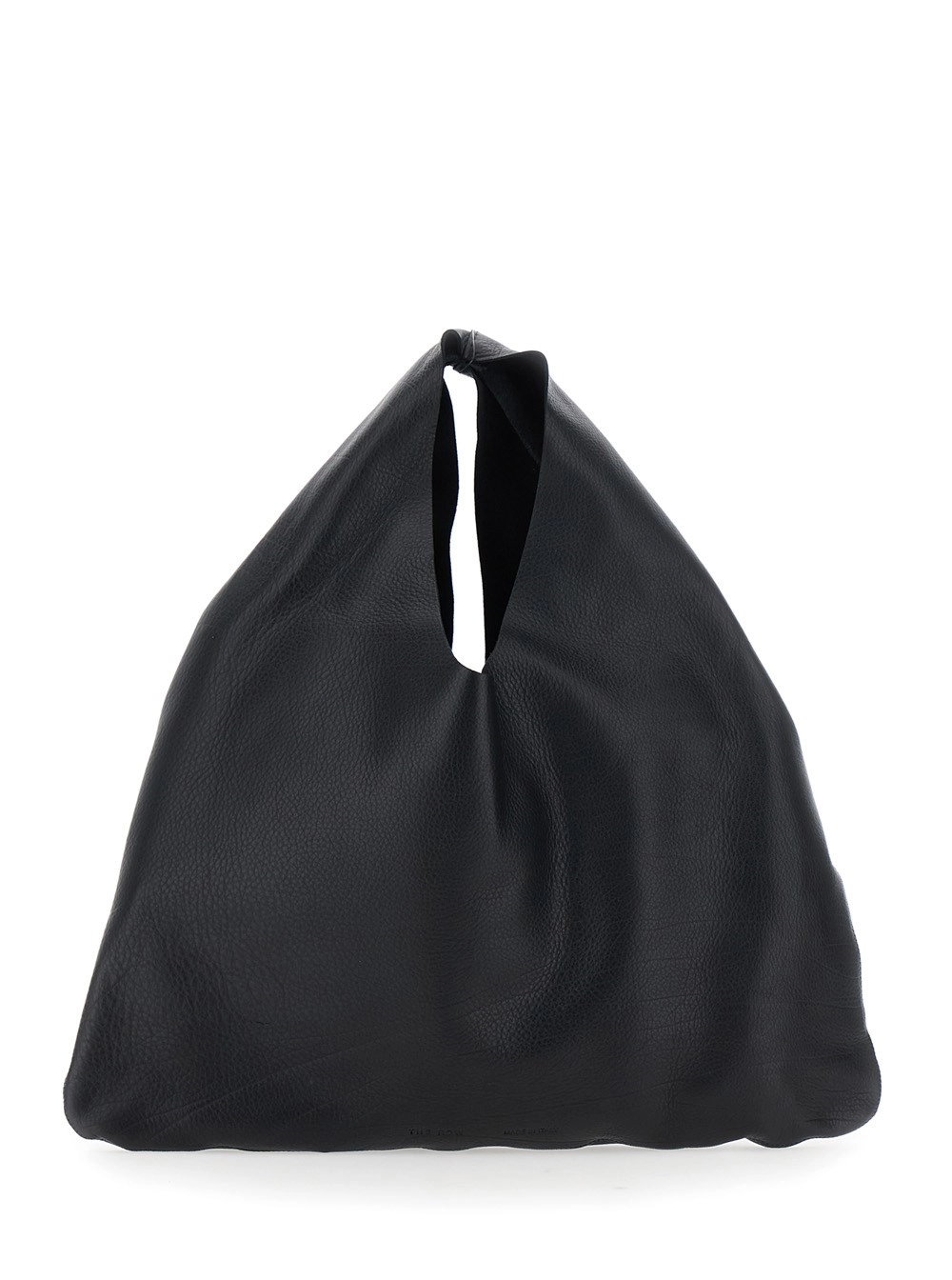 Kleine Umhängetasche "Bindle" für Damen aus genarbtem Leder in Schwarz mit tonalem geprägtem Logoschriftzug vorne