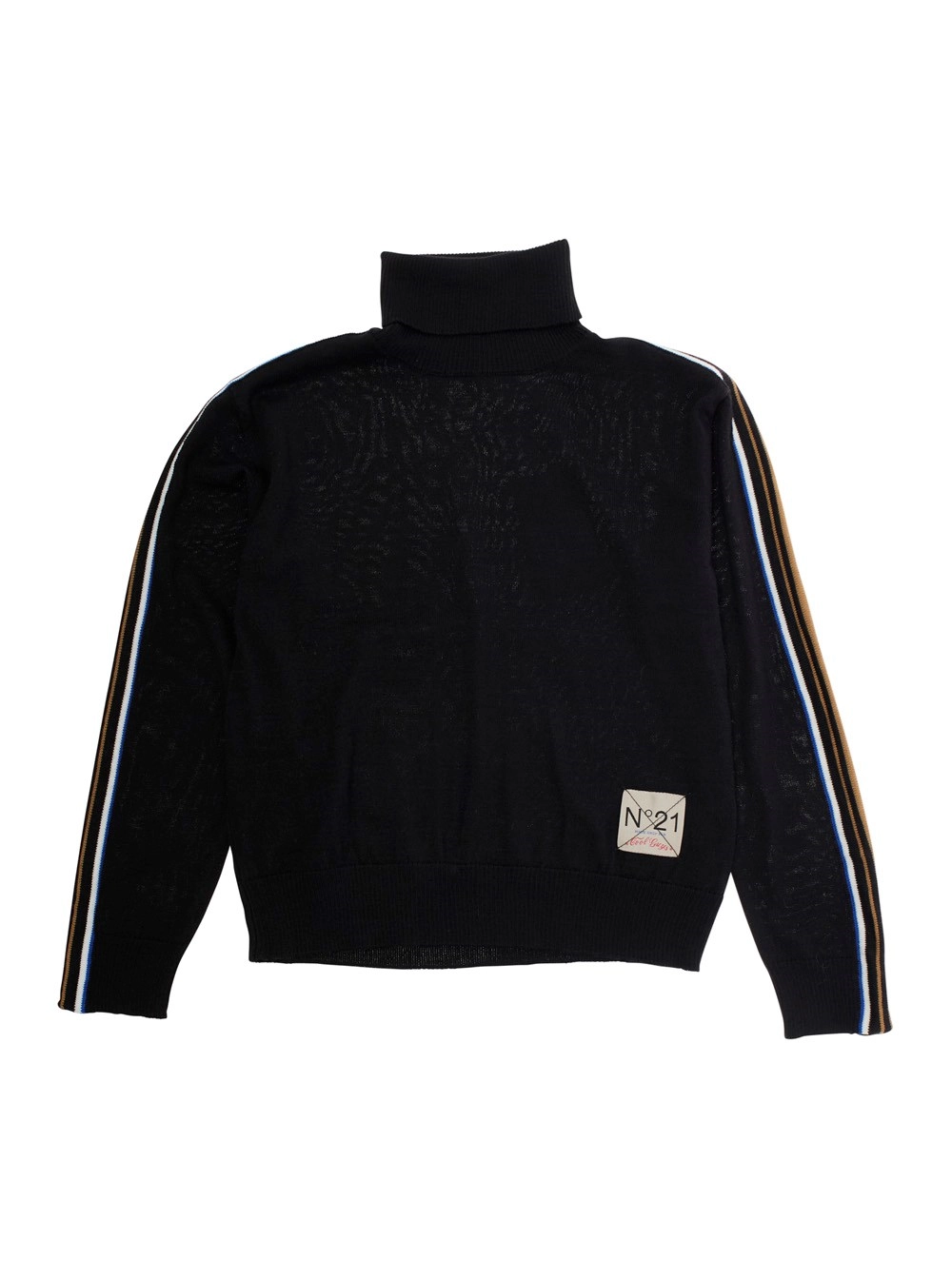 Schwarzer Stehkragenpullover mit Logoaufnäher aus Wollmischung Jungen