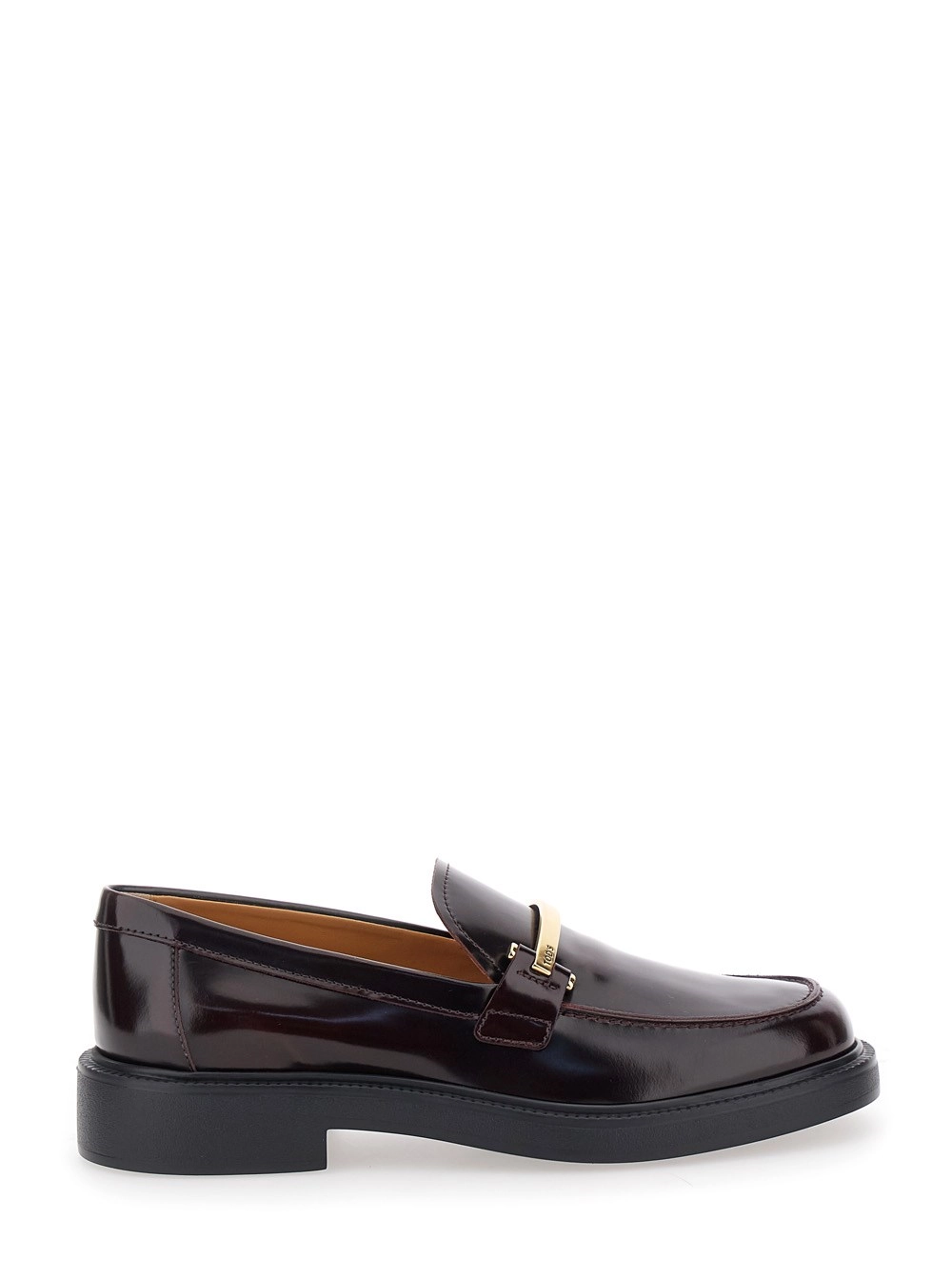 Braune Loafers mit Logoplakette aus Leder Damen