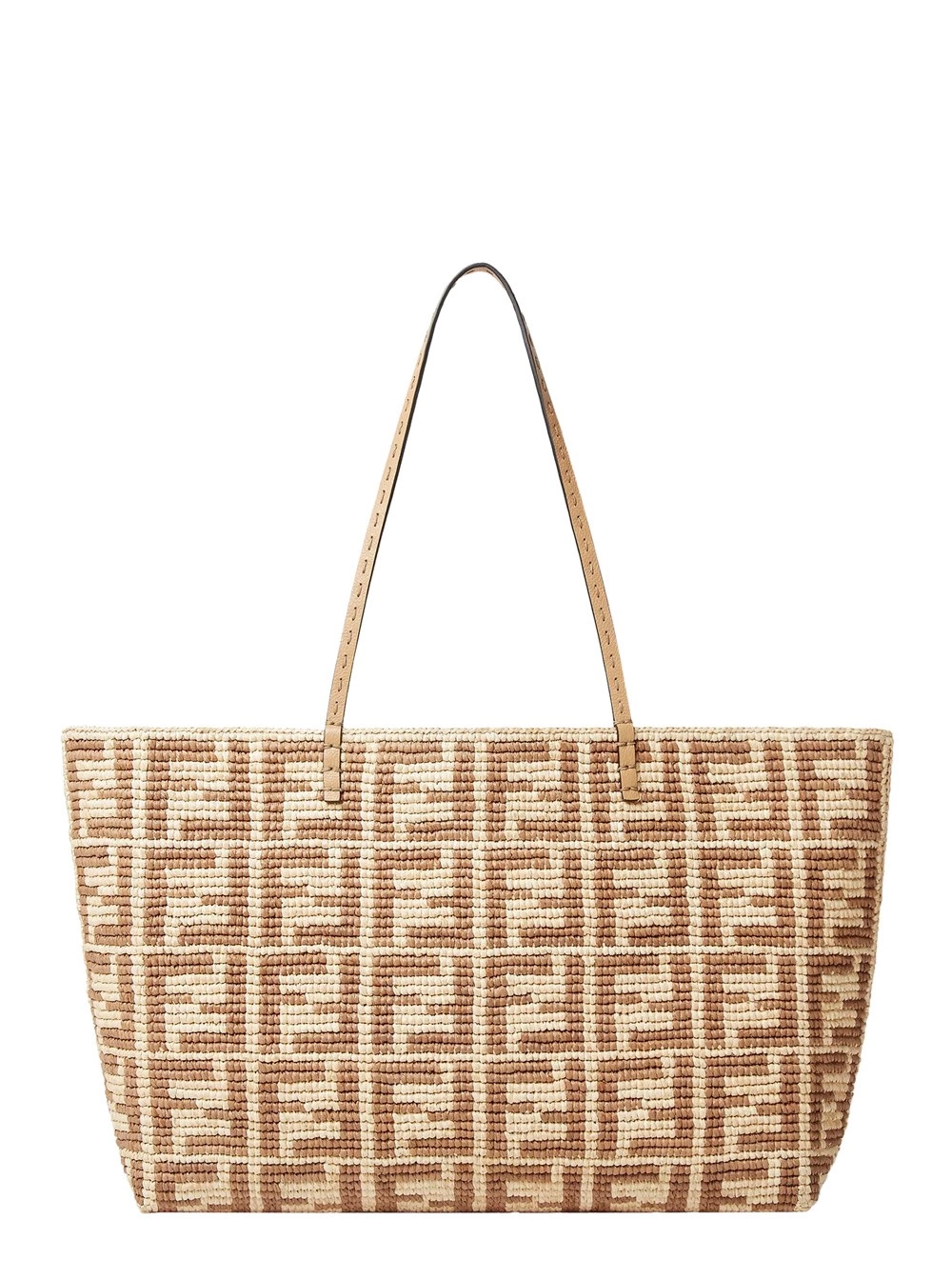 Blauer Shopper mit All-Over-FF-Motiv und doppeltem Griff oben aus Raffiabast Damen