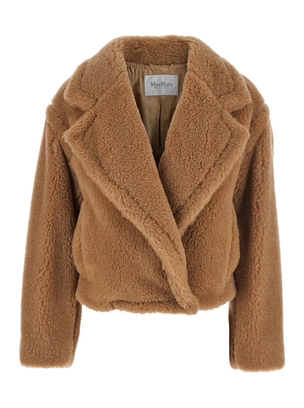 Beigefarbene Jacke "Gardone" mit breiten gekerbten Revers aus Wolle und Seide Damen