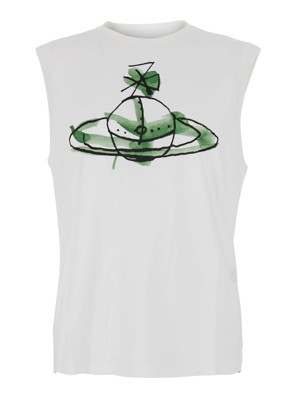 Weißes Top mit Rundhalsausschnitt und Orb-Druck auf der Vorderseite aus Baumwolle Herren