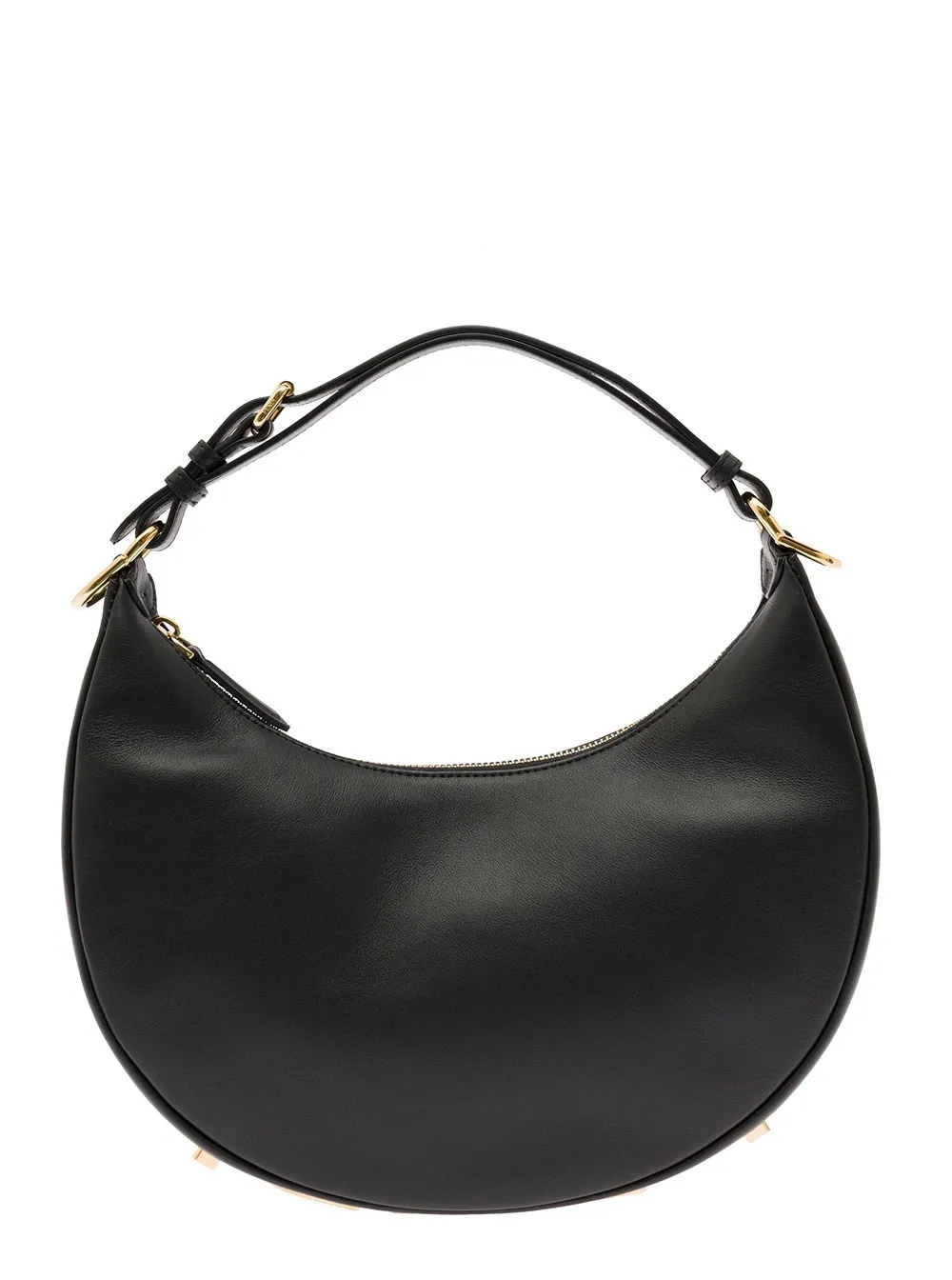 Fendi Woman es Hobo Fendigraphy Schwarz Leder Handtasche mit Metall Logo