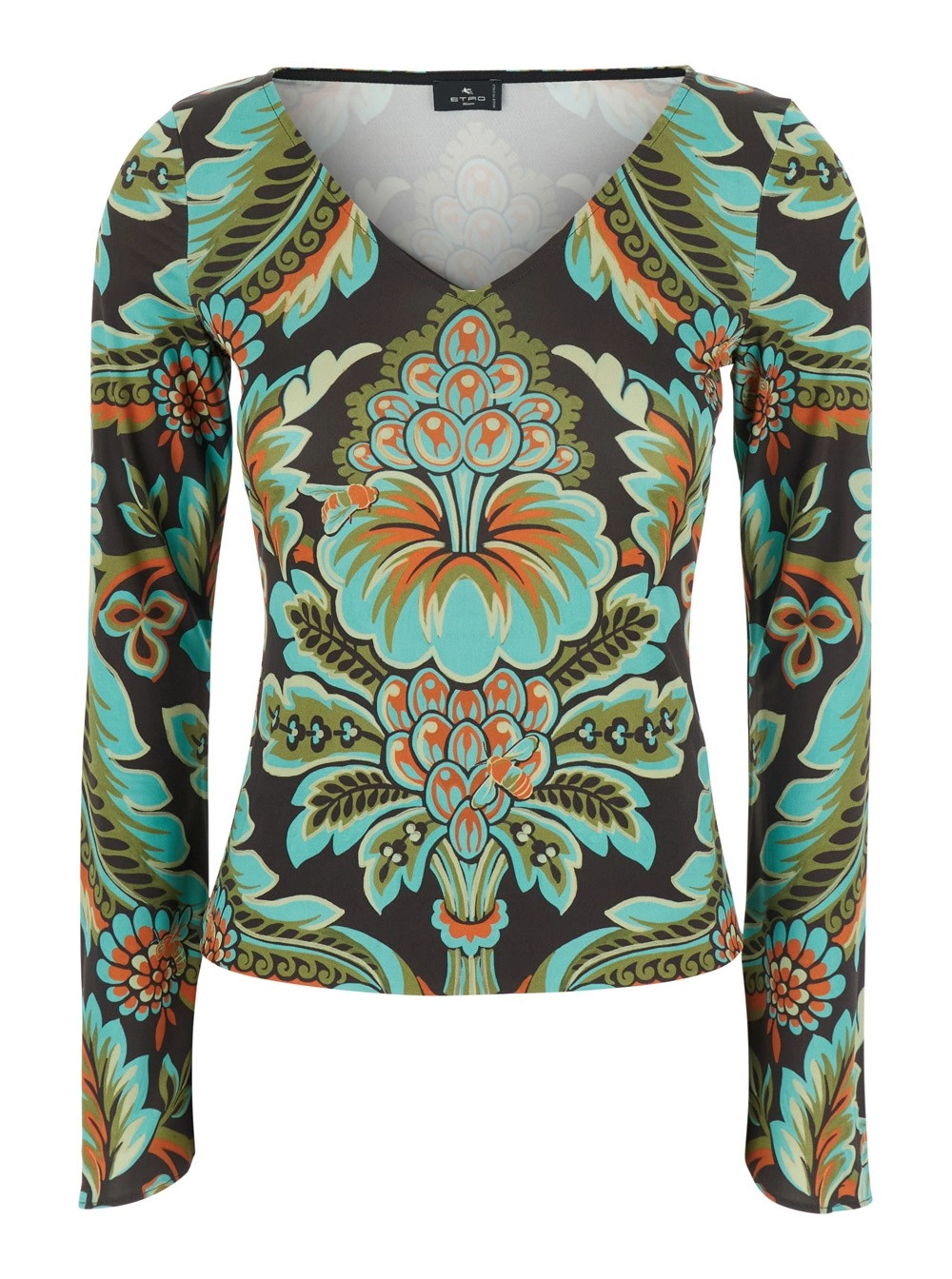 Mehrfarbiges Top für Damen aus Viskosemischung mit V-Ausschnitt und All-Over Blumendruck