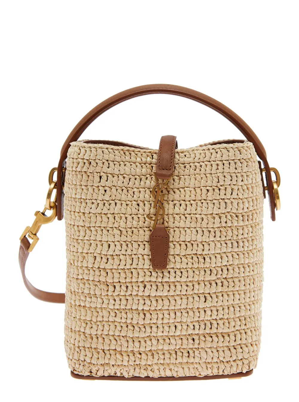 Beige Mini-Handtasche "Le 37" mit verstellbarem und abnehmbarem Schulterriemen und Hakenverschluss mit Cassandre aus Raffiabast Damen