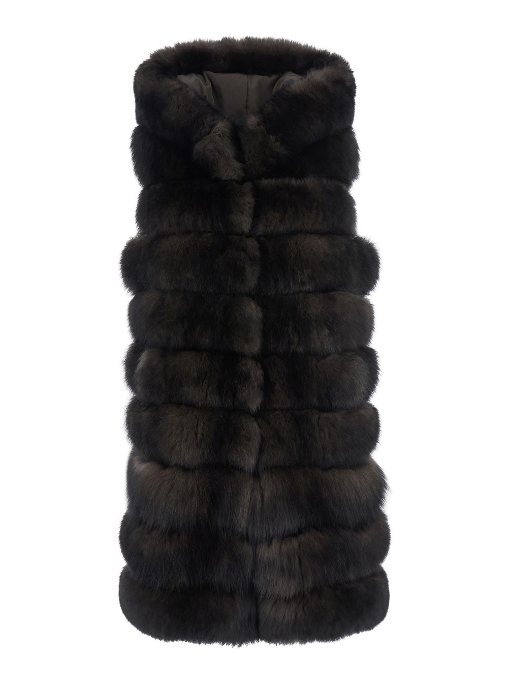 Brauner ärmelloser Pelzmantel mit Kapuze aus Pelz Damen