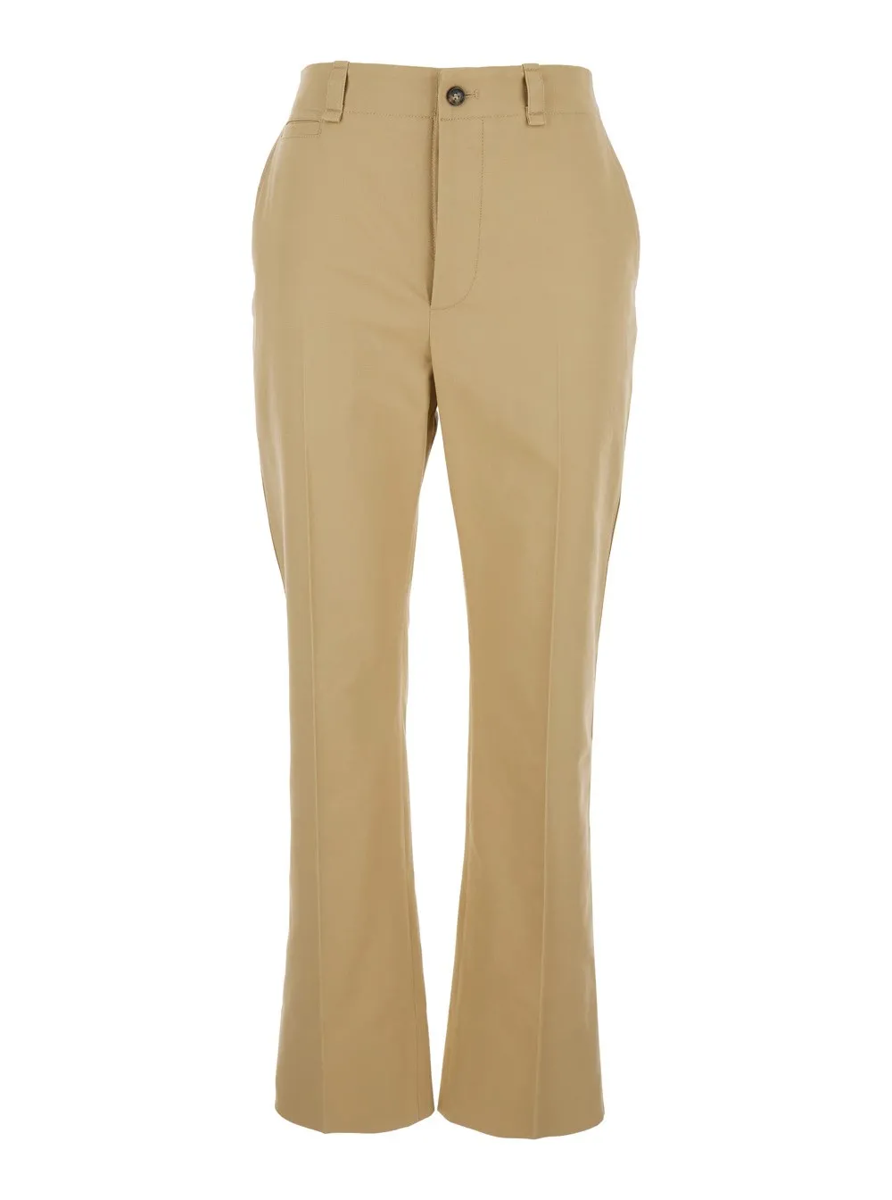 Gerade Hose für Damen aus Baumwolle in Beige mit Knopf
