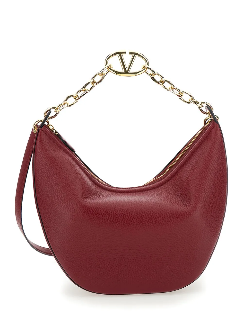 'VLogo Moon' Rote Hobo Umhängetasche aus körnigem Leder Damen