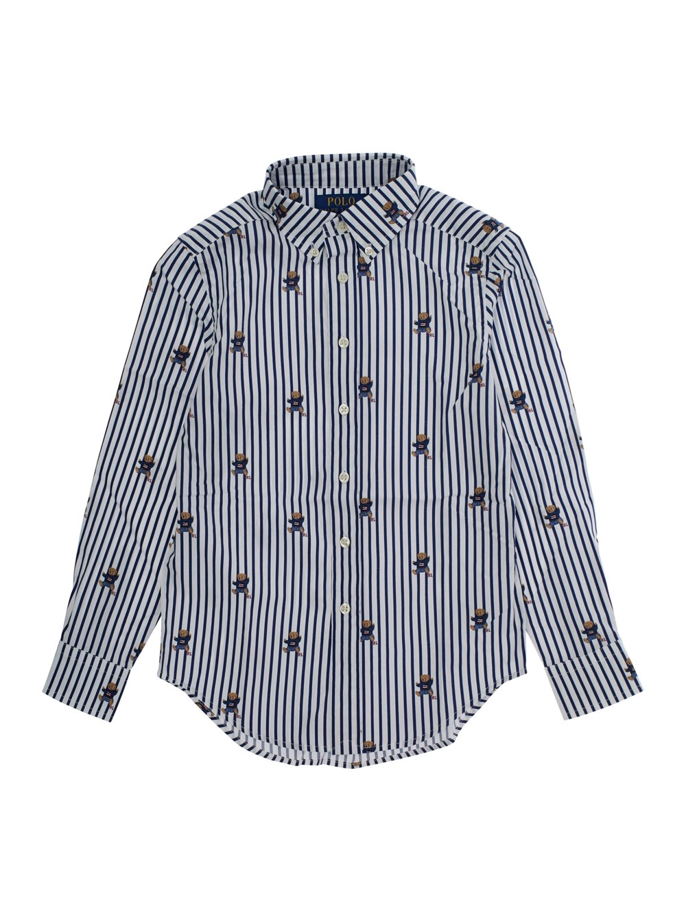 Blaues Hemd mit All-over Streifenmotiv und Bärendruck aus Baumwolle Jungen