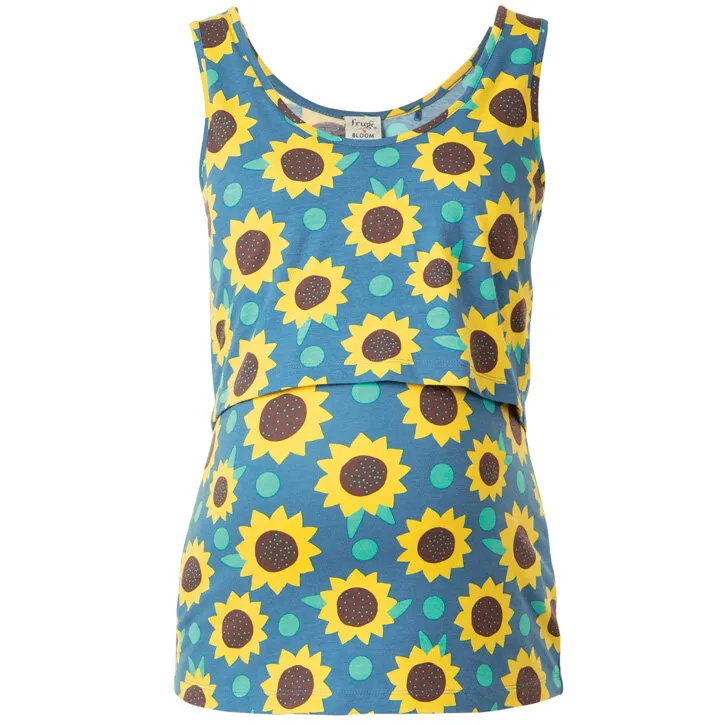 Frugi Lowen Weste Steely Blue Sunflowers