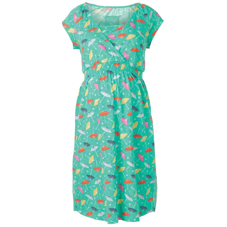 Frugi Spring Smocked Kleid Pacific Aqua Parasols