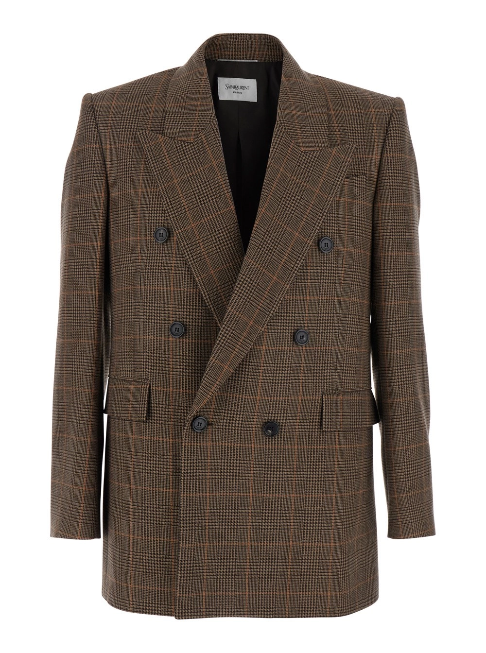 Braune zweireihige Jacke mit Scheitelrevers und Streifenmotiv aus Wolle Herren