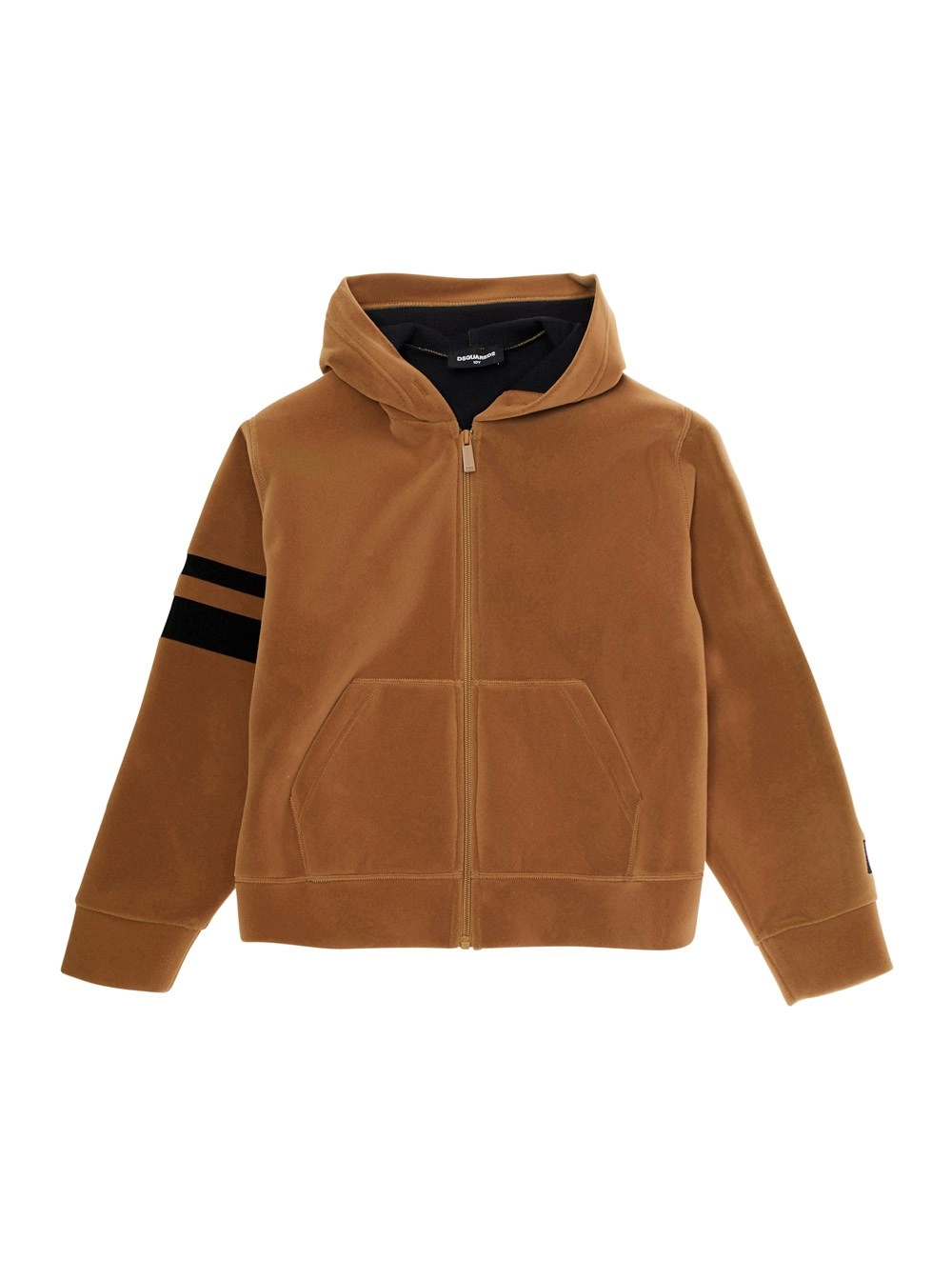 Braunes Sweatshirt mit fester Kapuze und Reißverschluss vorne aus Baumwolle Jungen