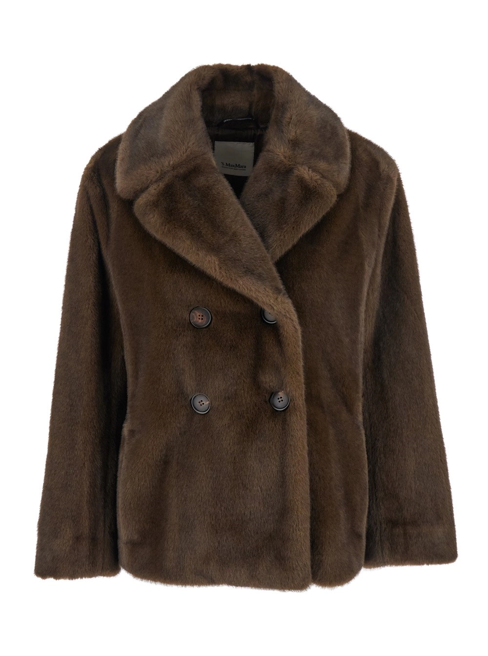 Zweireihige Jacke "Laura" für Damen aus Ökopelz in Braun mit breiten gekerbten Revers