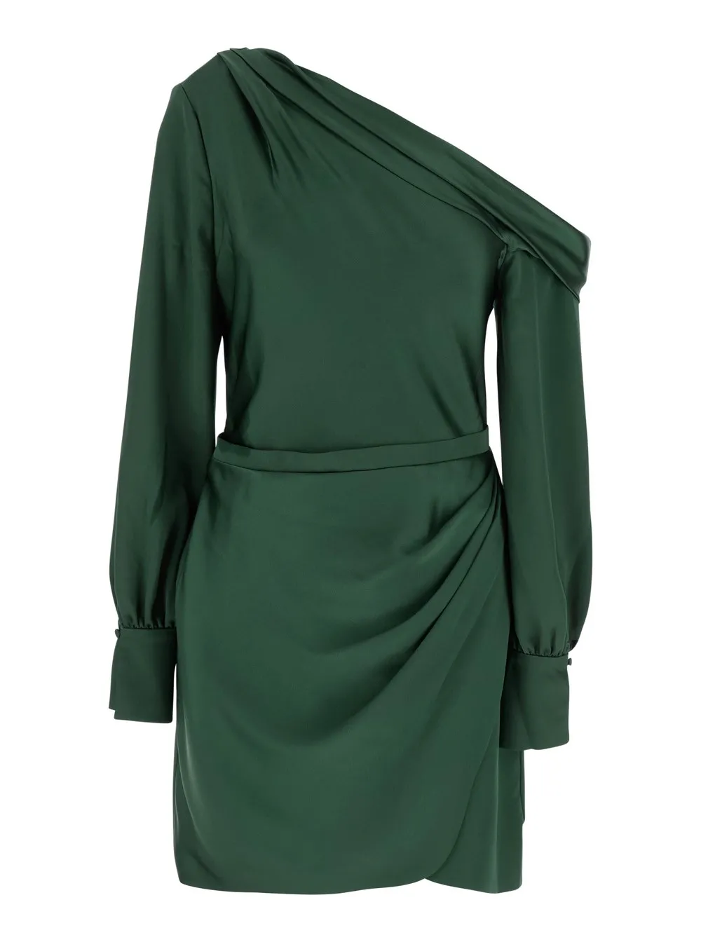 "Cameron" Grünes One-Shoulder-Kleid mit Einzelschlitz vorne aus Acetat-Mischung Damen