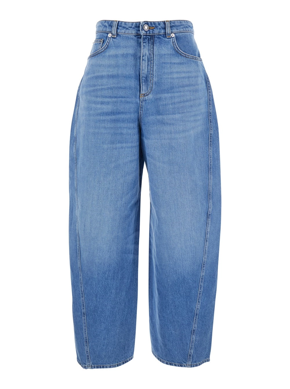 Blaue Jeans mit Logoaufnäher hinten und weitem Bein aus Denim Damen