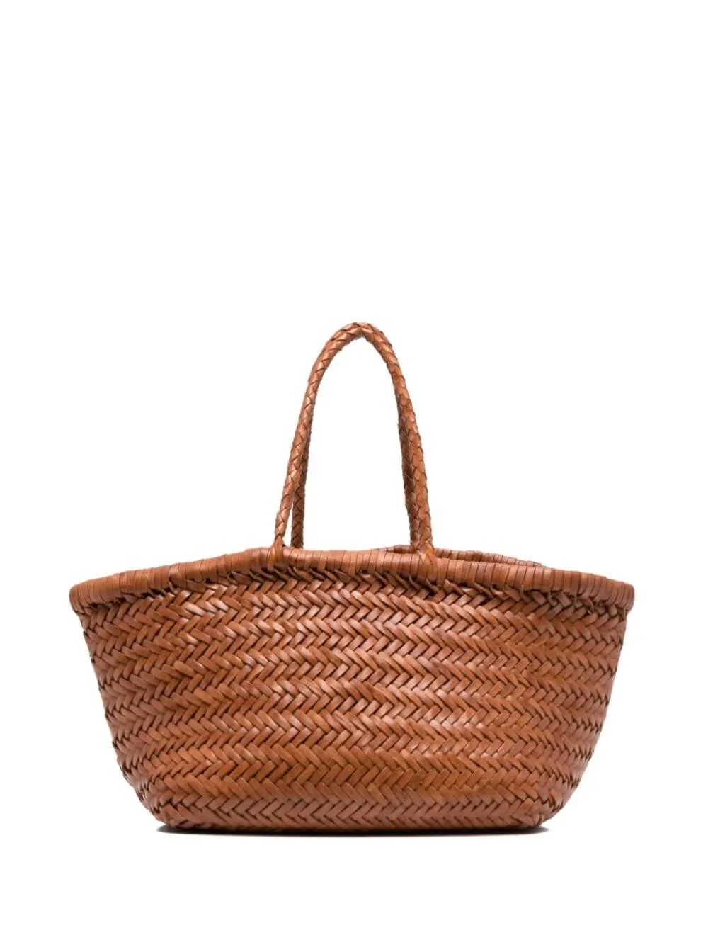 'Triple Jump' Tan Brown Small Tote Bag in Braided Leather Woman