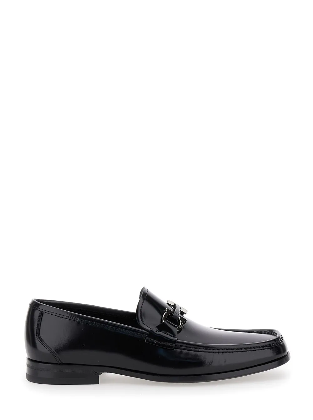 "Grandioso" Schwarze Loafers mit Gancini-Detail aus Lackleder Herren