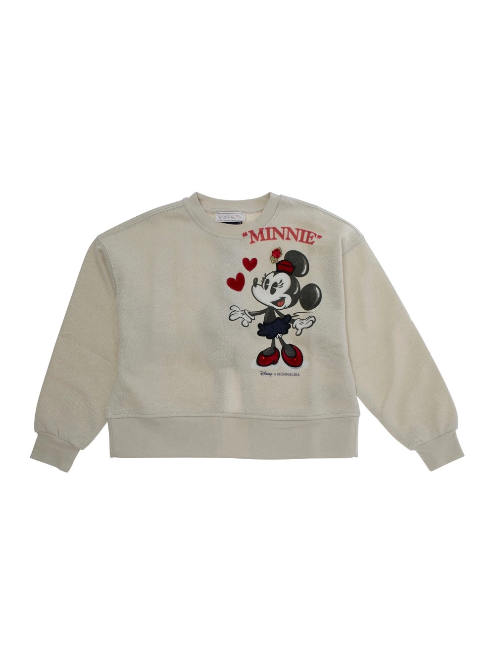 Weißes Sweatshirt mit Rundhalsausschnitt, Druck auf der Vorderseite und Cut-Out-Detail auf der Rückseite aus Baumwolle Stretch Mädchen