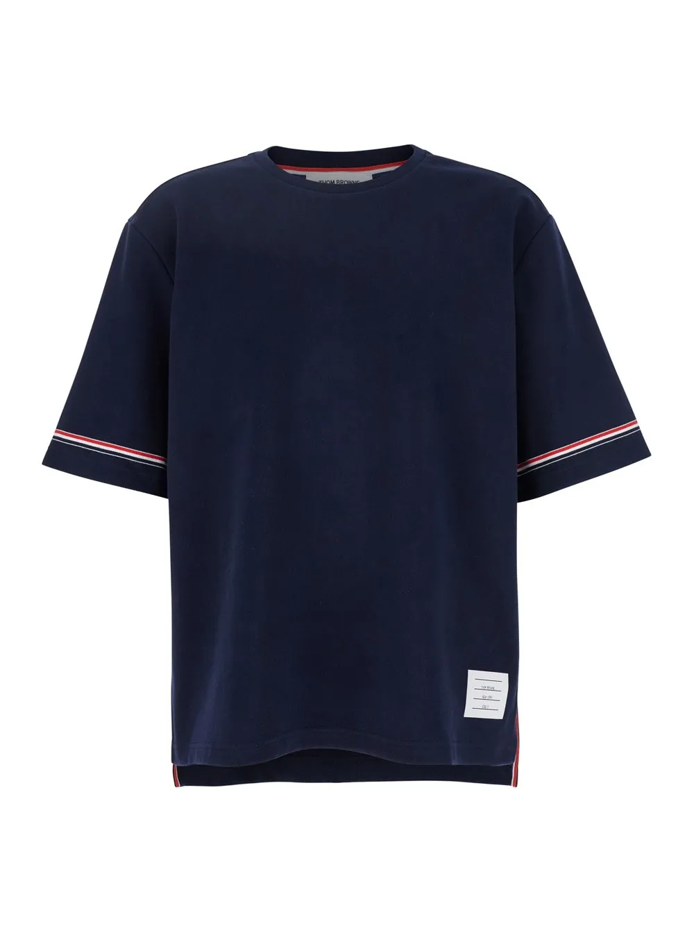 Blaues T-Shirt mit Rundhalsausschnitt und RWB-Detail an Hals und Ärmeln aus Baumwolle Herren