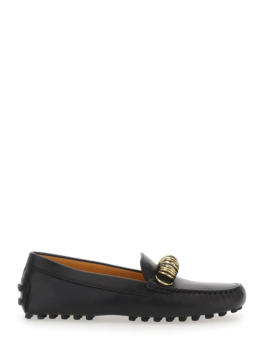 Schwarze Loafers mit Ringdetail vorne und Gummisohle aus Leder Damen