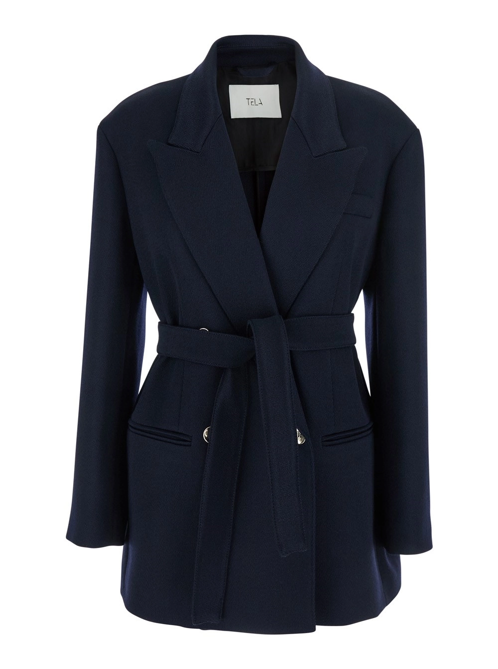 Zweireihige Jacke "Nomade" für Damen aus Wolle in Blau mit Schirm und Gürtel