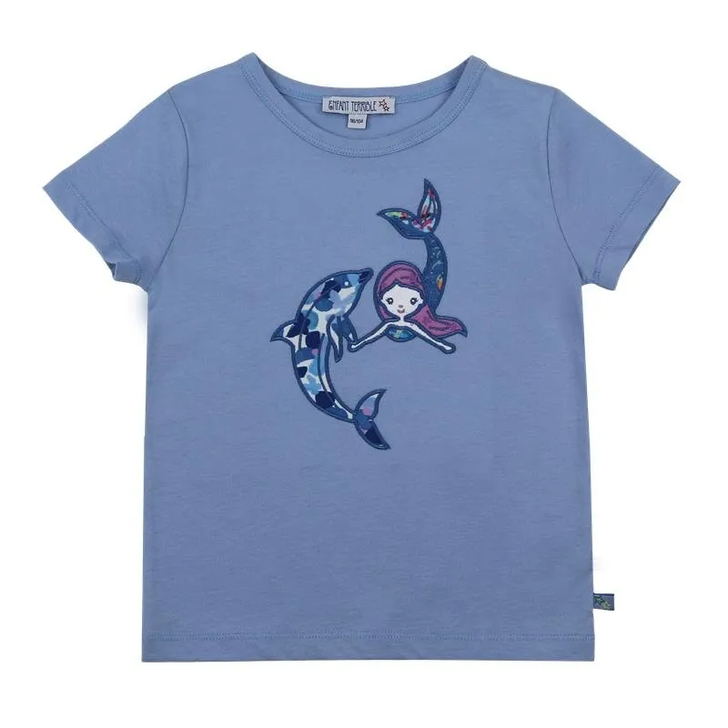 Enfant Terrible Kurzarmshirt mit Meerjungfrau und Delfin Stickerei 086/092 light sky