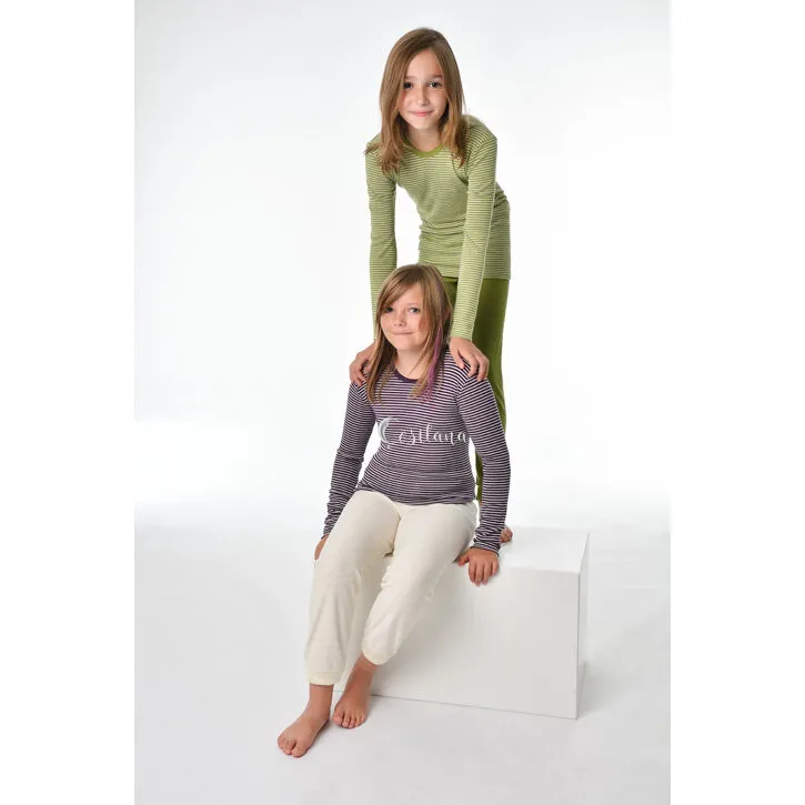 Cosilana Kinder Unterhemd langarm aus Wolle/Seide geringelt