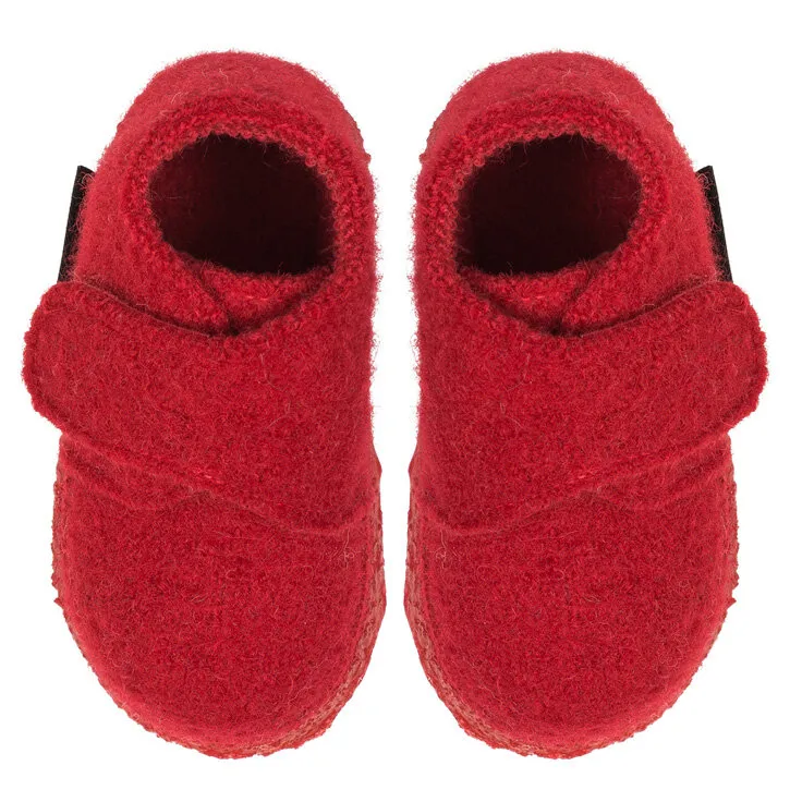 Nanga hoher Baby Hausschuh mit Klett aus Schurwolle Einfarbig