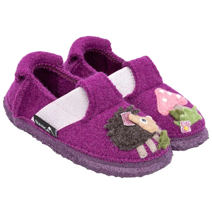 Nanga Slipper Pricky Hedgehog lila aus Schurwolle Kinder Hausschuh