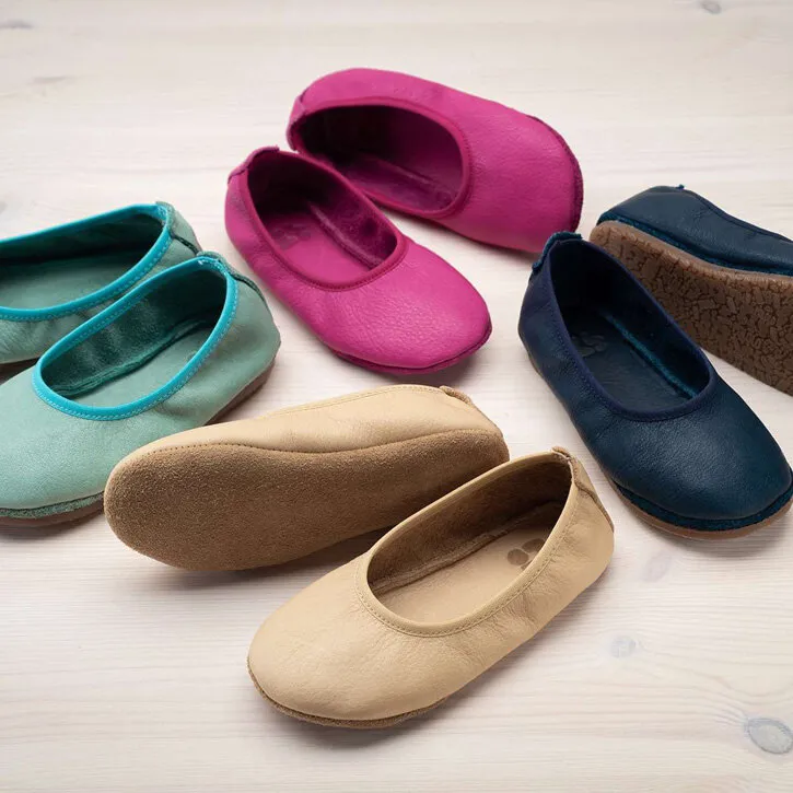 Pololo Barefoot Ballerina Indoor Pink, Grün, Blau Ledersohle