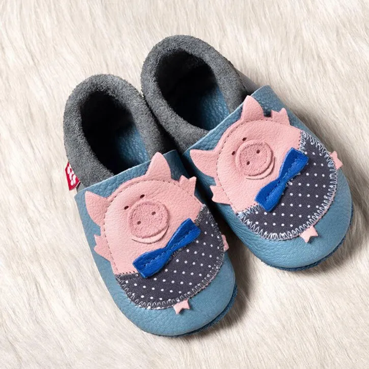 Pololo Schweinchen blue/granit Lederpuschen