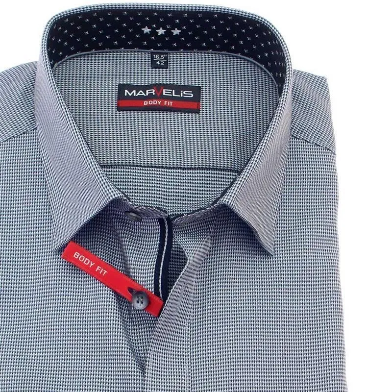 MARVELIS Hemd BODY FIT Hahnentritt langarm mit Ausputz