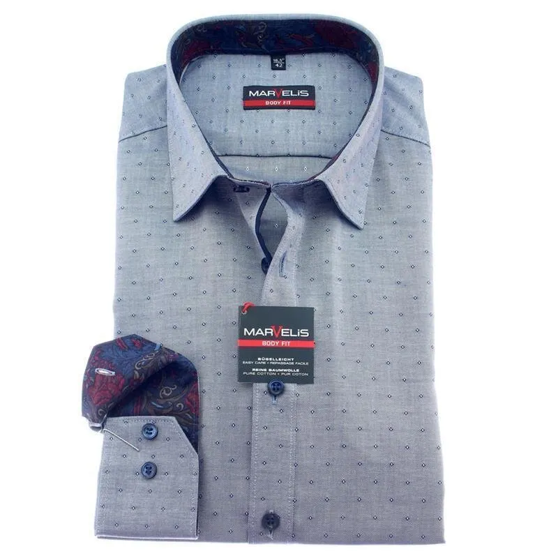 MARVELIS Hemd BODY FIT Jacquard langarm mit Ausputz 39-40 (M)