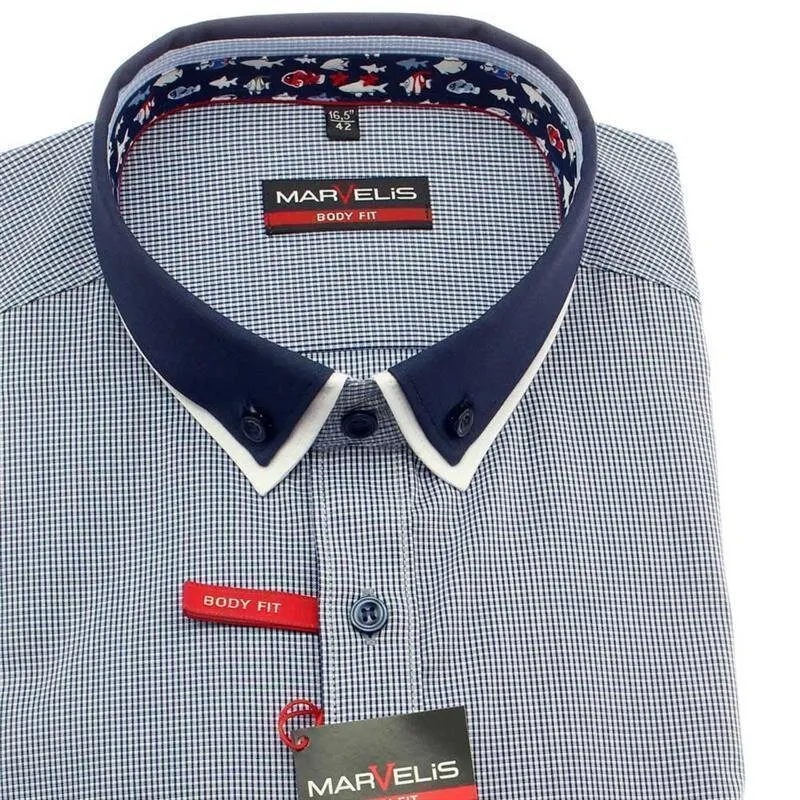 MARVELIS Hemd BODY FIT MICRO karo langarm