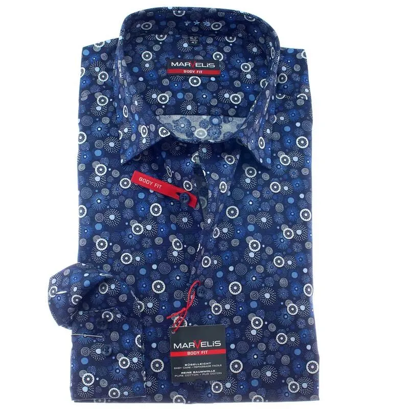MARVELIS BODY FIT elegante impreso camisa para hombres mangas largas