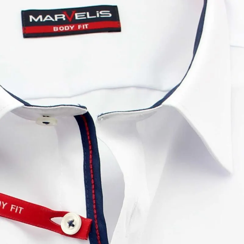 MARVELIS Hemd BODY FIT Uni halbarm mit Kragenausputz