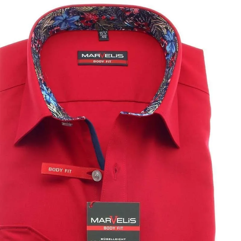 MARVELIS Hemd BODY FIT Uni langarm mit Kragenausputz 37-38 (S)