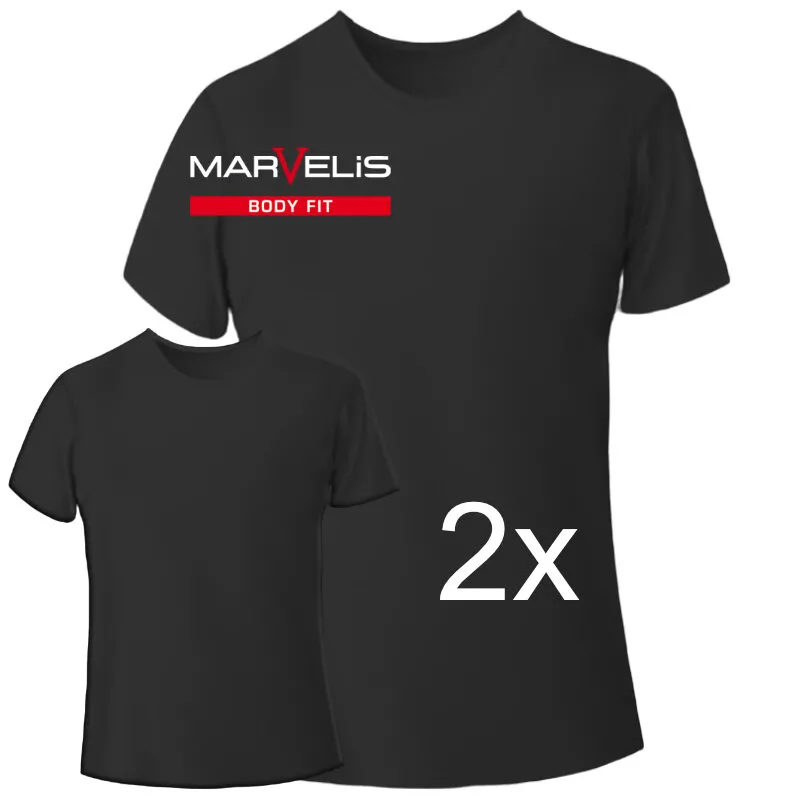 MARVELIS T-Shirt BODY FIT schwarz mit Rundhals-Ausschnitt (2er Pack)