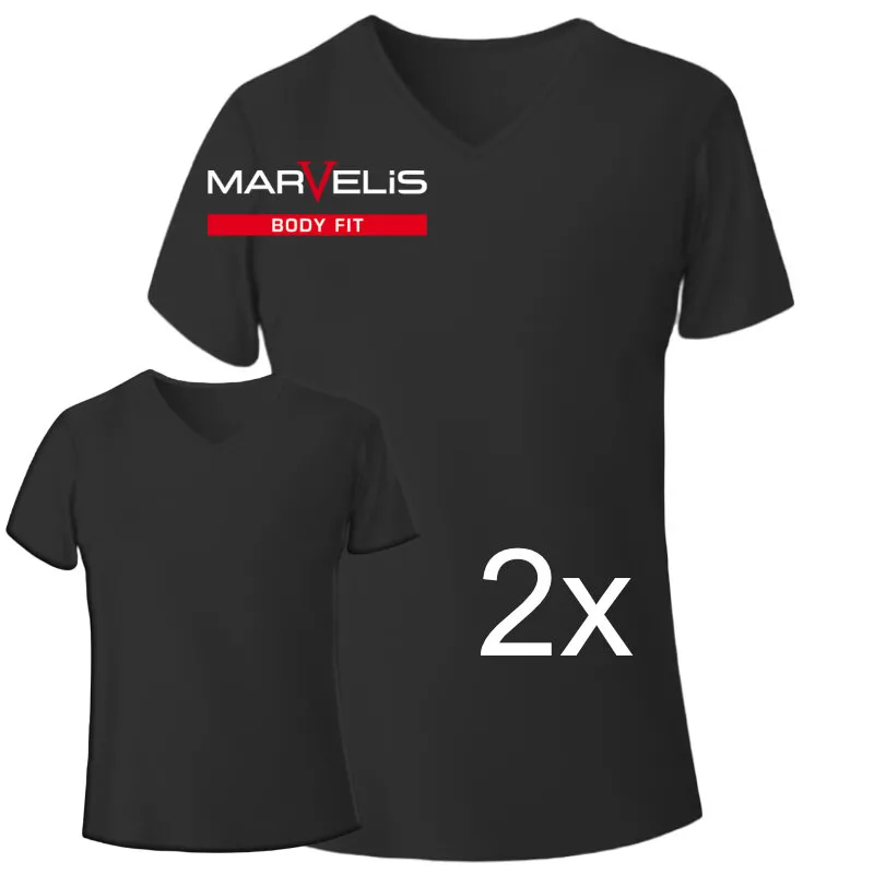 MARVELIS T-Shirt BODY FIT schwarz mit V-Ausschnitt (2er Pack) (XXL)