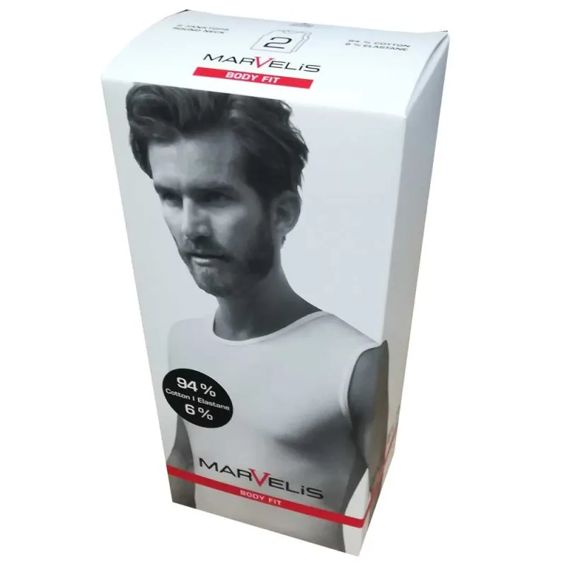 MARVELIS T-Shirt BODY FIT weiß mit Rundhals-Ausschnitt ohne Ärmel (2er Pack) (L)