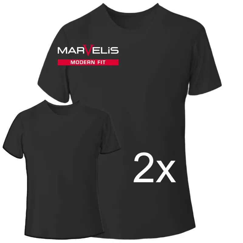MARVELIS T-Shirt schwarz MODERN FIT mit Rund-Ausschnitt (2er Pack) (3XL)